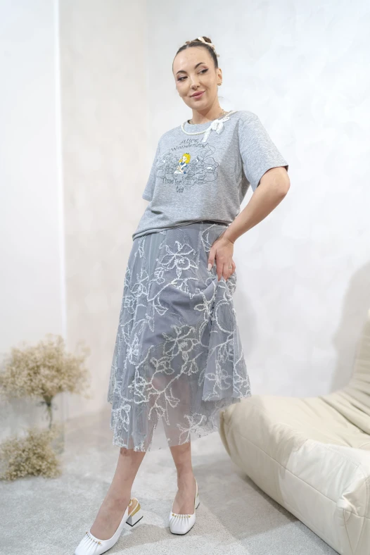 Fusta tulle cu broderie
